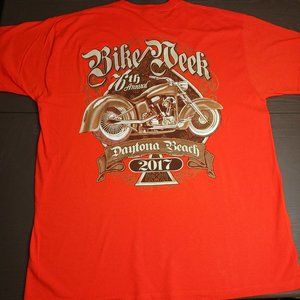 Mens Motorcycle Bike Week 2017 Daytona Beach Florida T Shirt Size XL Orange EUC